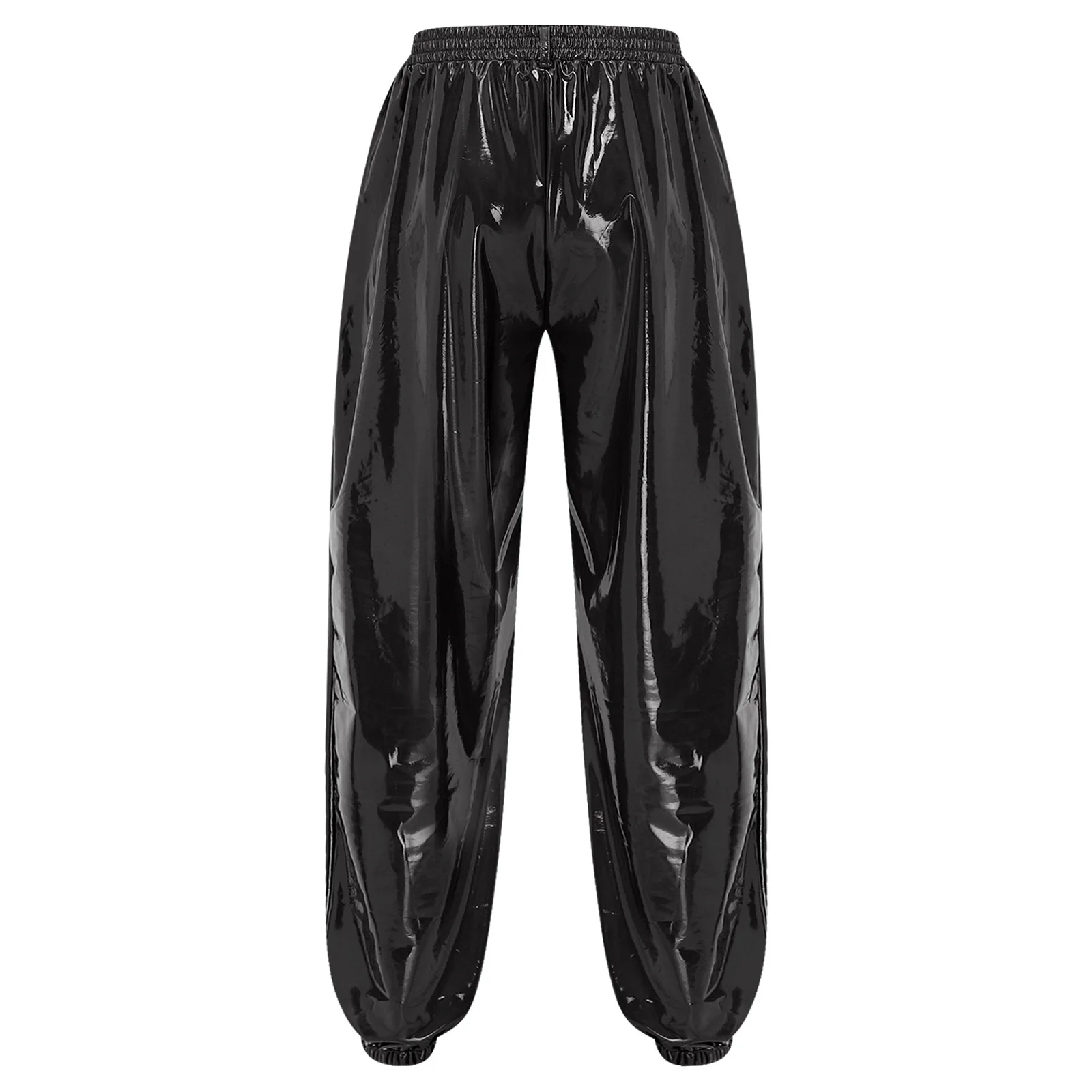 Mens Glossy PU Leather Loose Jogger Trousers with Waist Chain Baggy Joggers Trousers Punk Pants with Side Pockets Rave Clubwear view 4