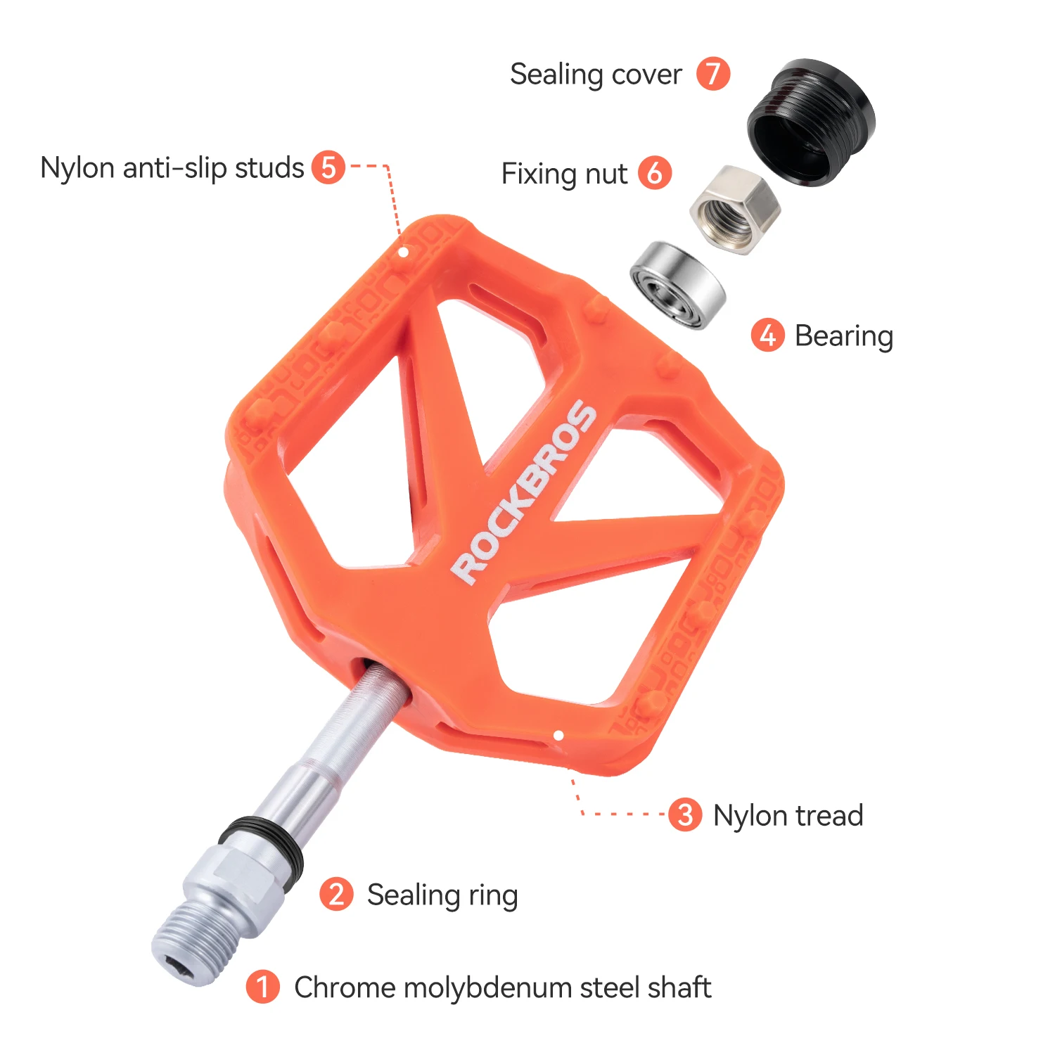 ROCKBROS Bicycle Pedal Waterproof Seal Bearing Reflective Design Nylon Pedals Great Grip Integrated Anti-Skid Nails Bike Pedal