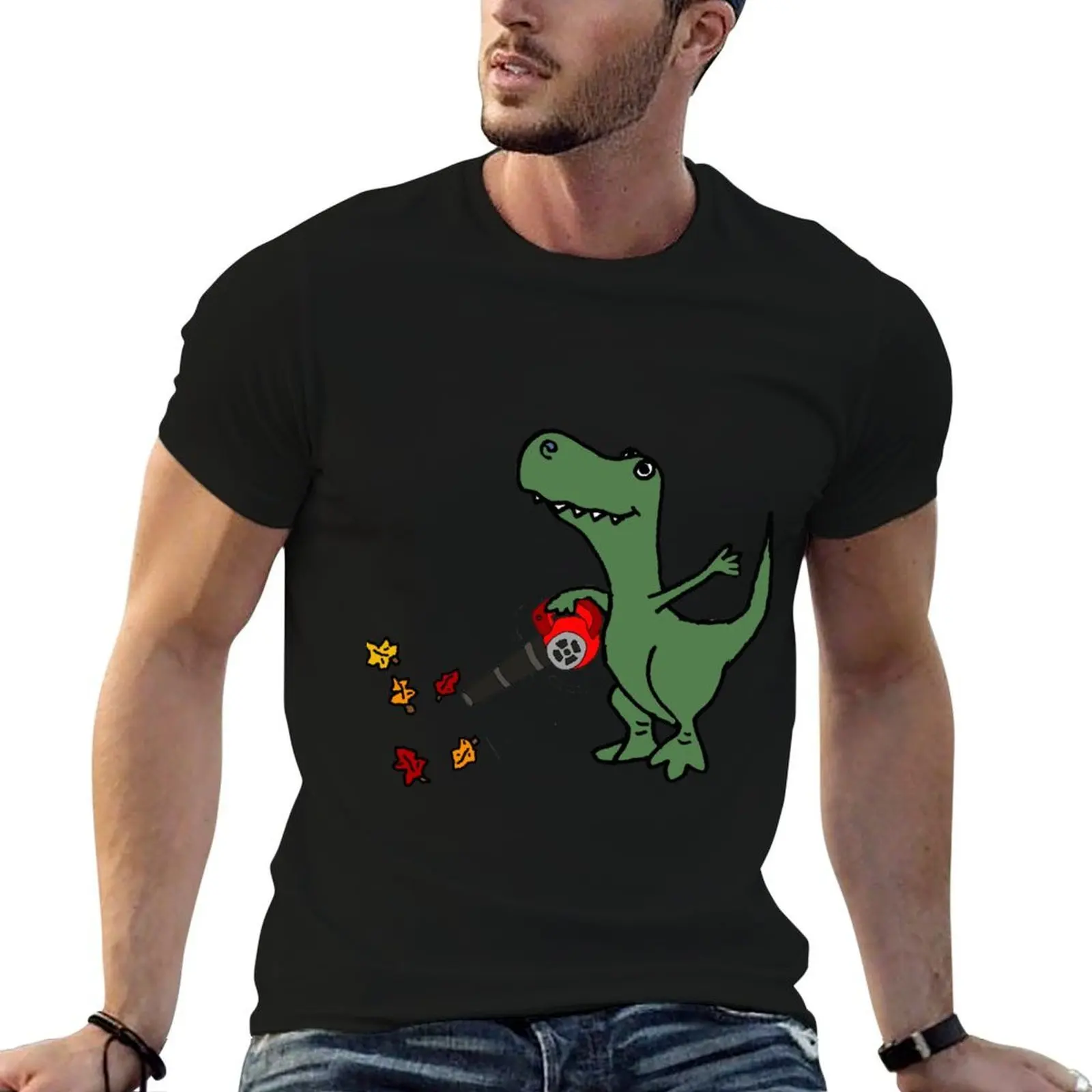 

Funny T-rex Dinosaur Blowing Leaves T-Shirt t shirts for man cotton funny man t shirt graphic T-Shirt