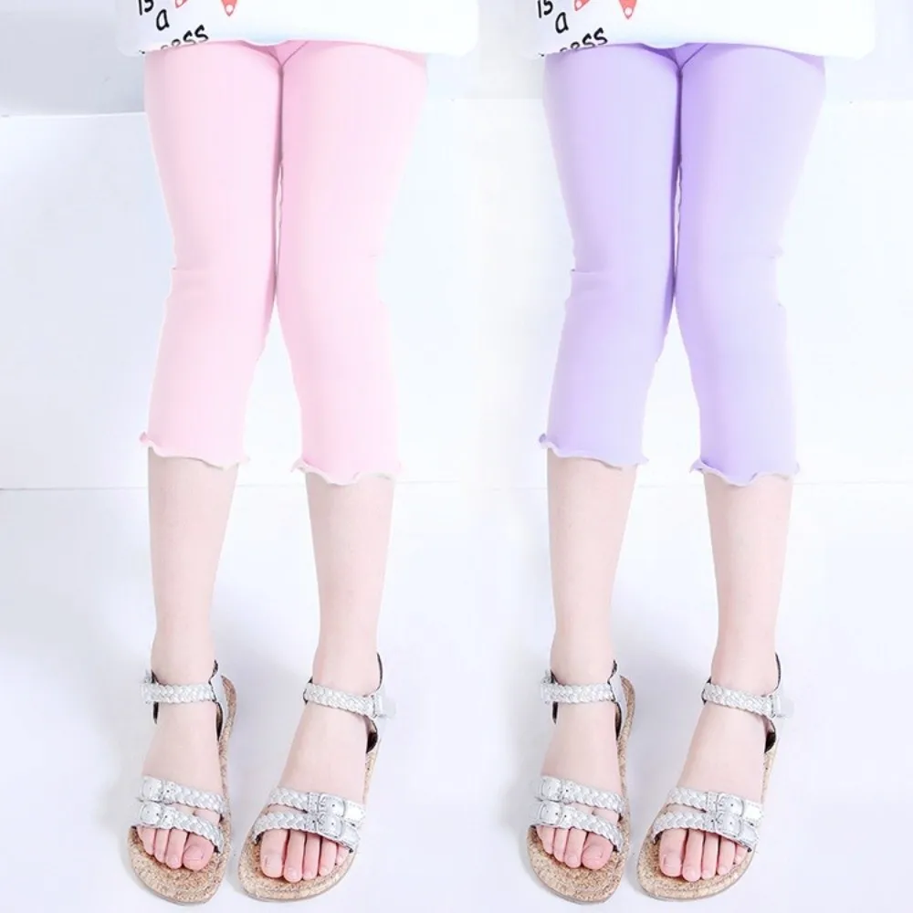 Sweet Ultra-thin Children Clothing Ruffles Modal Cotton Cropped Pants Elastic Candy Color Children Clothes For 2-12 Years