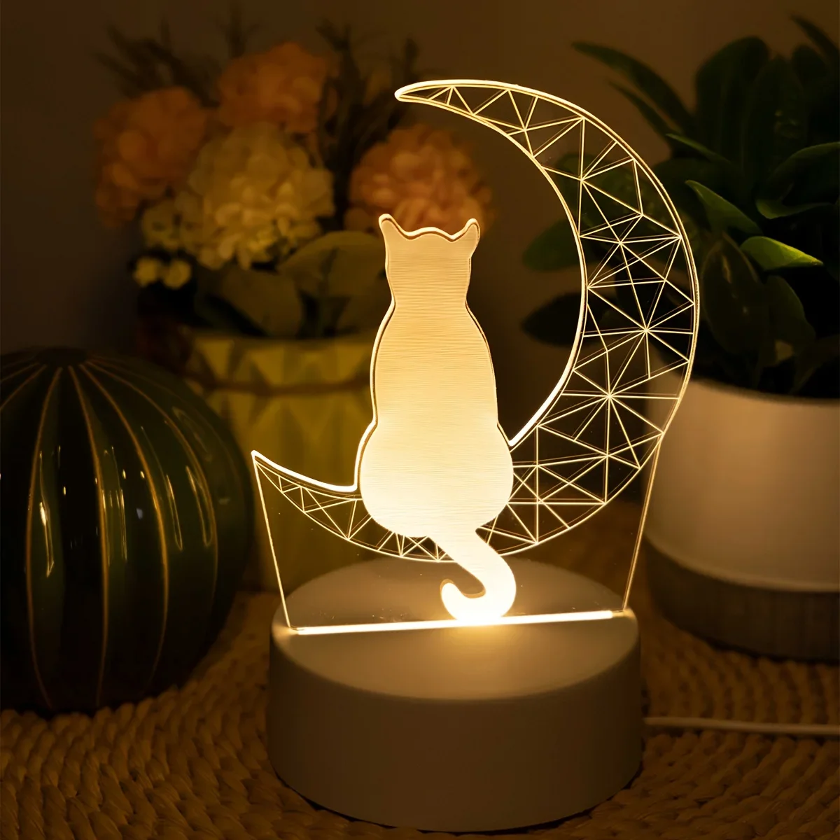 Veilleuse USB 3D Shoous Moon Cat, veilleuse créative, décoration de la maison, de la table, du salon, cadeau d'anniversaire, cadeau de vacances, 1PC