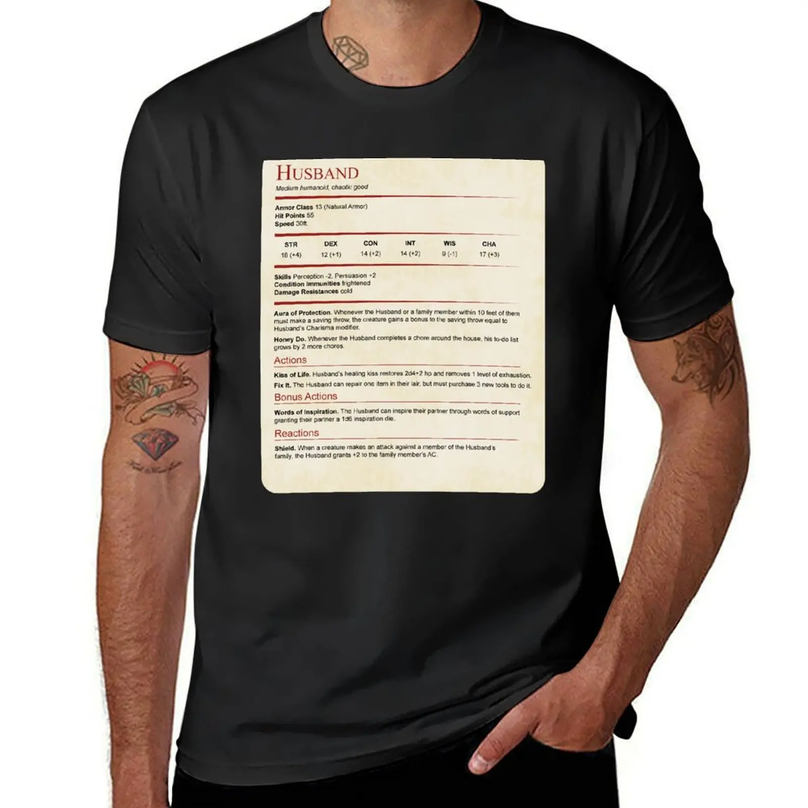 D&D Husband Stat Block for Valentine or Anniversary Gift T-Shirt oversized quick-drying mens clothes