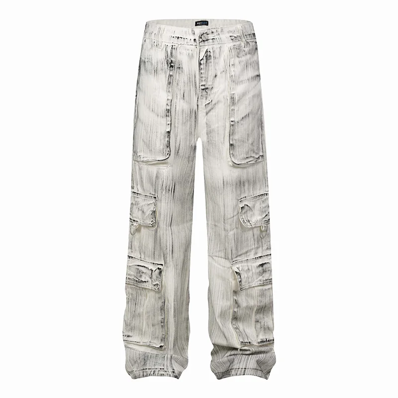 

Hi Street Tie Dye Casual Jeans Pants Washed Streetwear Harakuju Denim Trousers For Male Straight