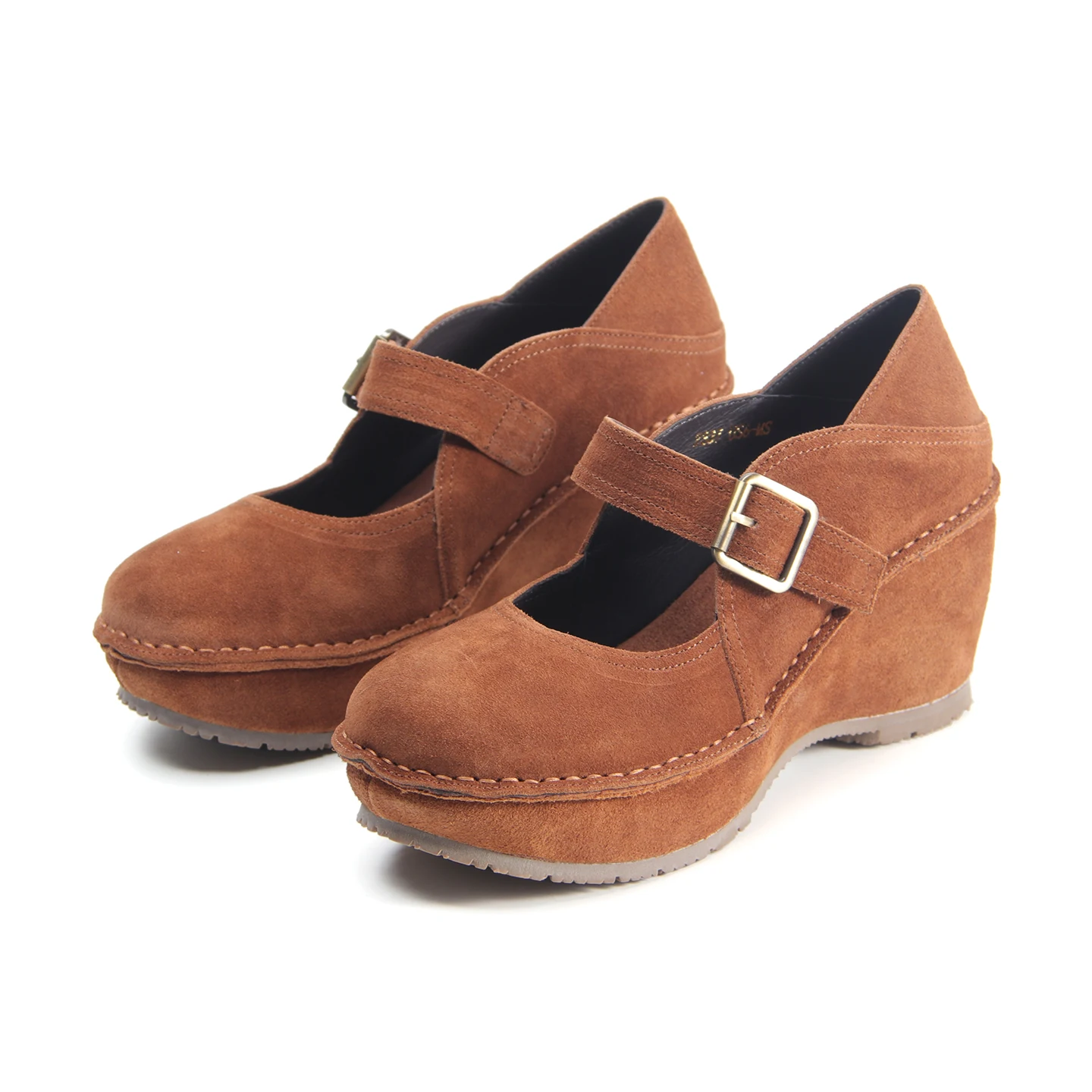 Keerygo Women Genuine Leather Vintage Mary Jane Pumps, 7CM Heel Wide Toe Comfort Japanese Style Dress Shoes