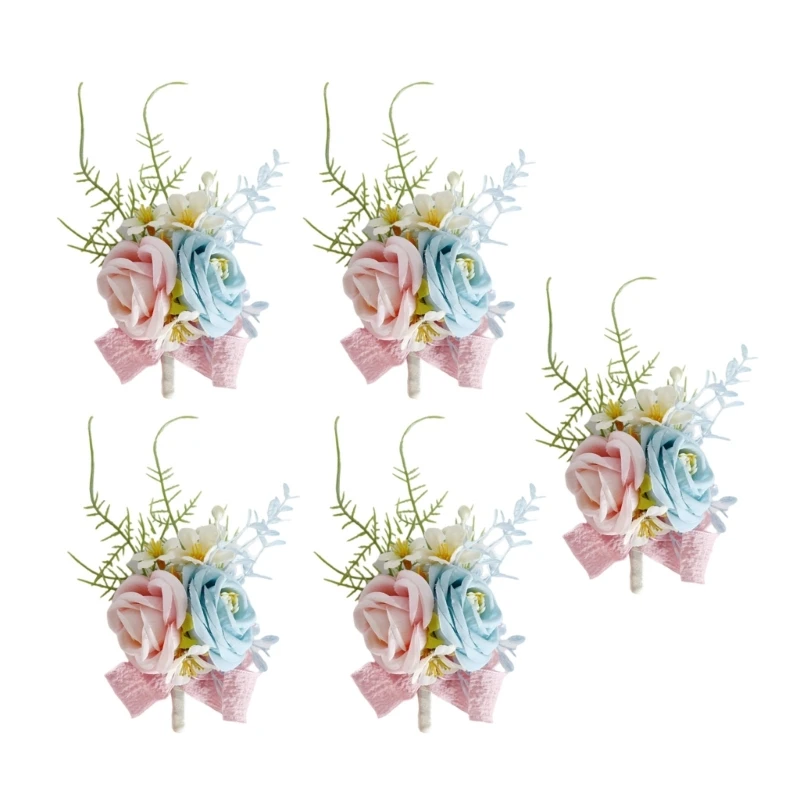 KX4B Set of 5 Sophisticated Wedding Flower Pin for Newlyweds Stylish Flower Corsages Handmade Grooms and Bride Boutonniere