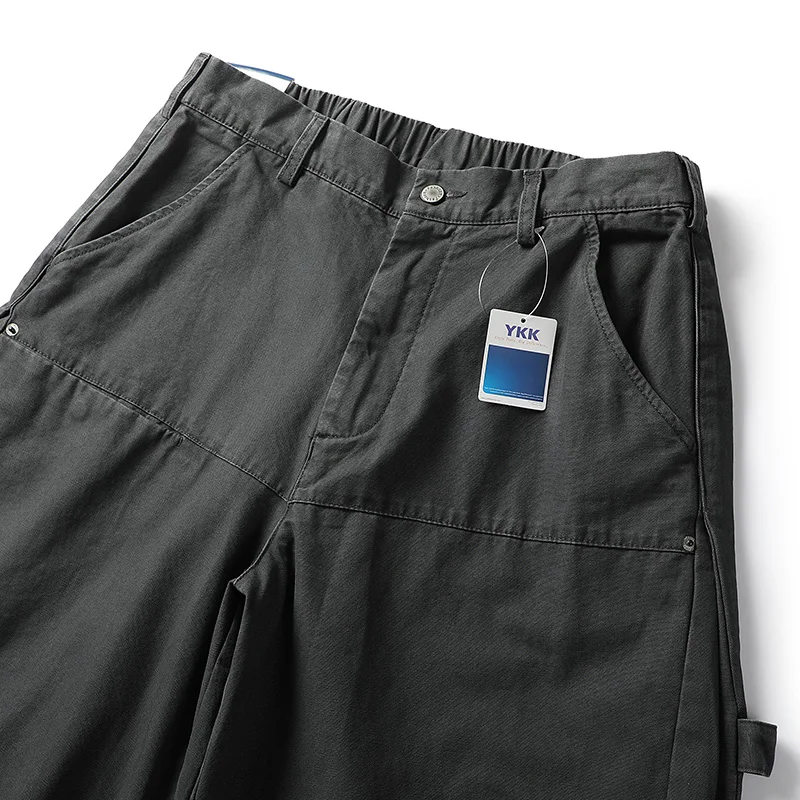 Washed Pocket Cargo Pants Mens Solid Color Spliced Safari Style Loose Wide Leg Loose Carpenter Pant Men Trousers