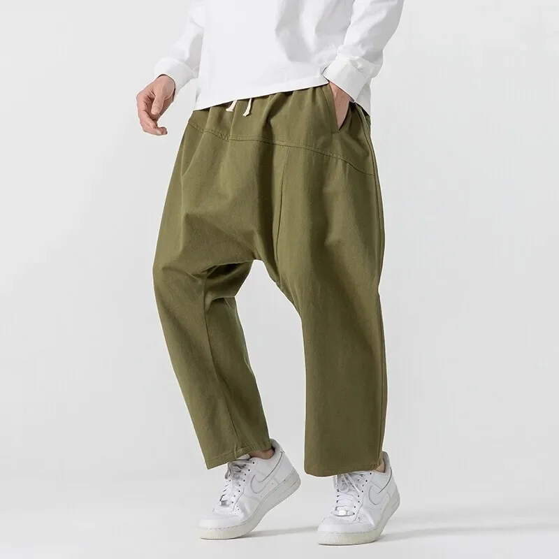 

Wide Leg Pants Men's Casual Hip Hop Streetwear Pants Men's Japanese Styles Haori Cotton Linen Loose Harun Trousers Plus Size 5XL
