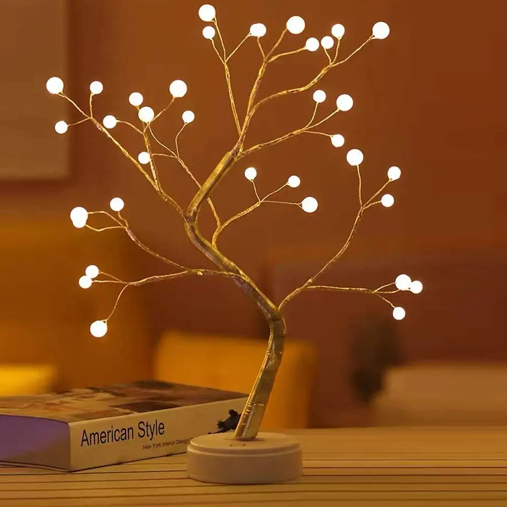 pearl LED Night Light Christmas Tree Copper Wire Garland Lamp For Kids Home Bedroom Decoration Decor Fairy Light Holiday lights