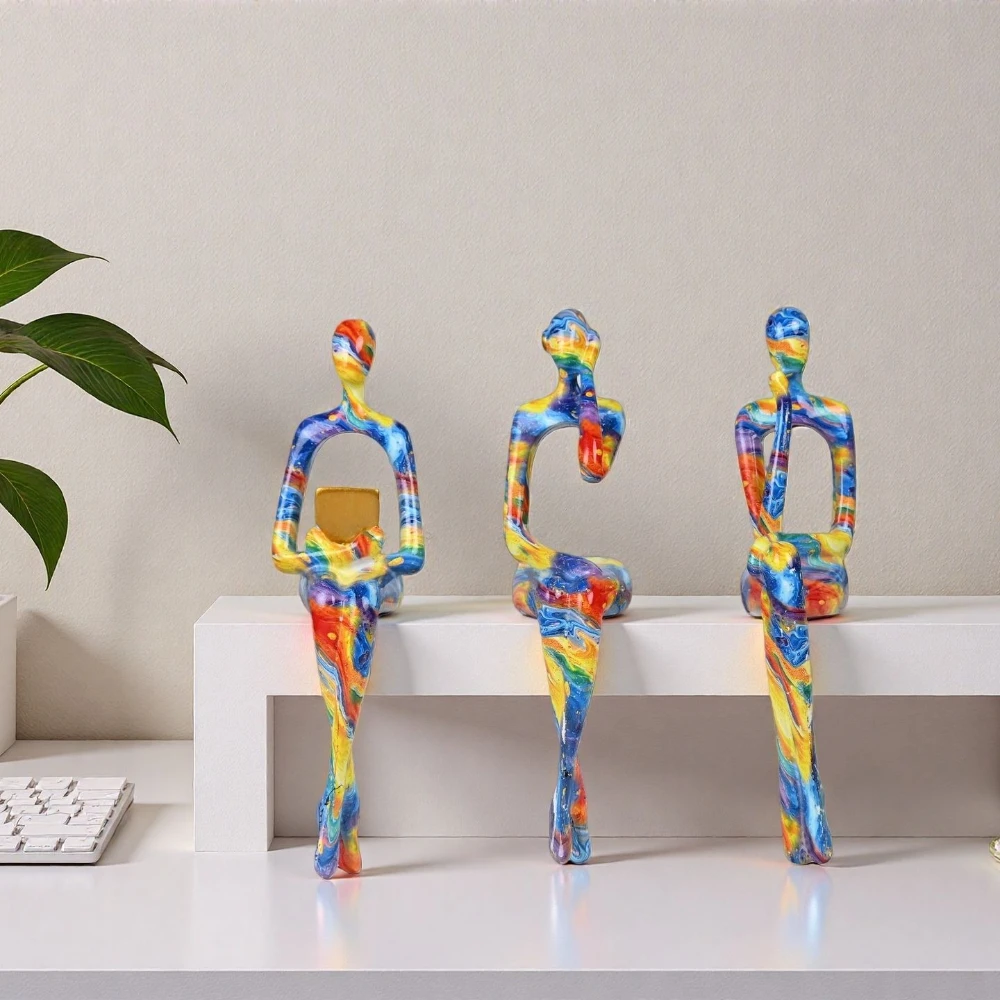 3 Pcs Character Abstract Thinker Colorful Sculpture Ornament Art Home Decoration Living Room Bookshelf Desktop Crafts Gift