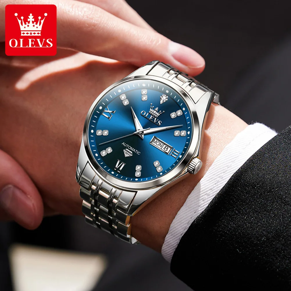 

Diamond Time OLEVS Мужские роскошные часы для мужчин Водонепроницаемые светящиеся автоматические механические мужские часы из нержавеющей стали с датой недели