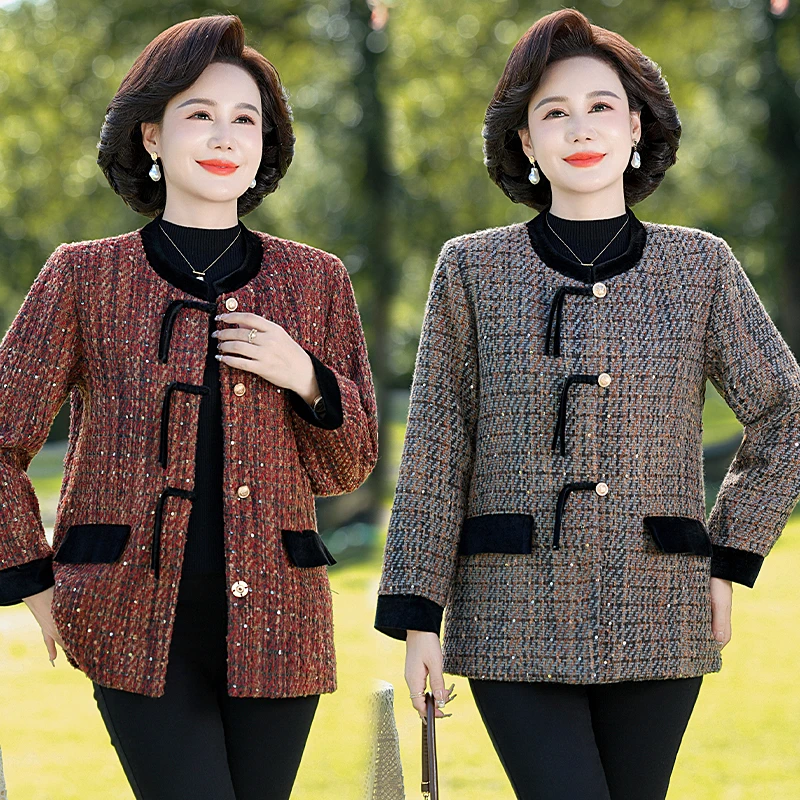 

Temperament Ladies Tweed round neck Jacket Women Women Autumn Elegant Female Fashion Jacket Coat Woman Top