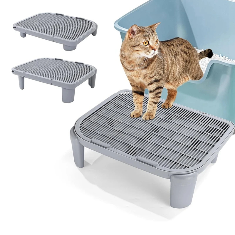 

ABNO-Adjustable Cat Ramp For Litter Box Elevated Cat Litter Ramp For Cat Litter Boxes Double Layered Litter Trapper