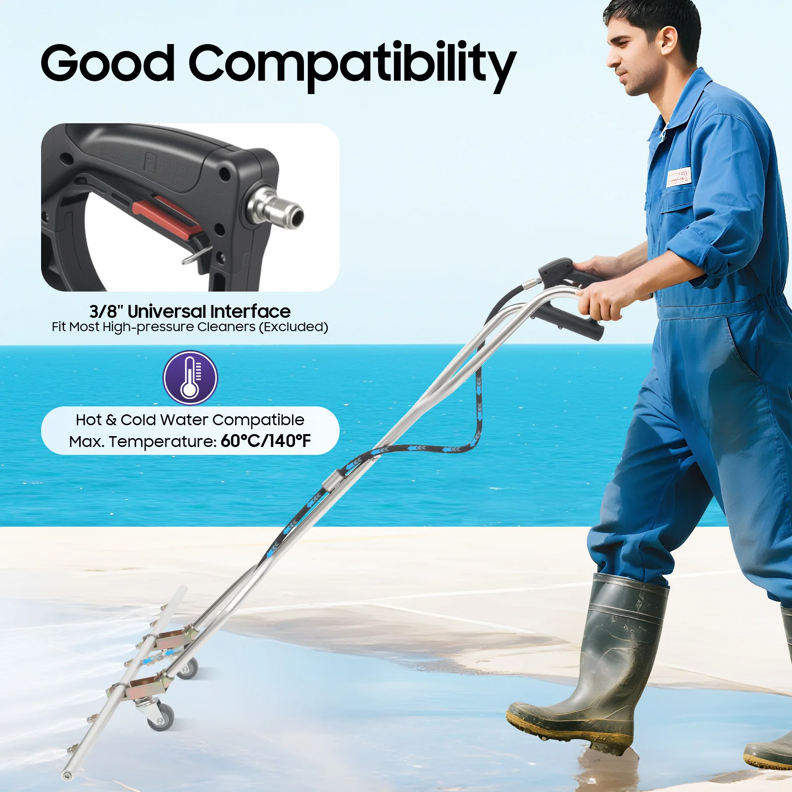 

Effortless Cleaning! 7-Nozzle Water Broom with 5000psi Power, Perfect for Driveway Patio and Garage Floor Cleaning