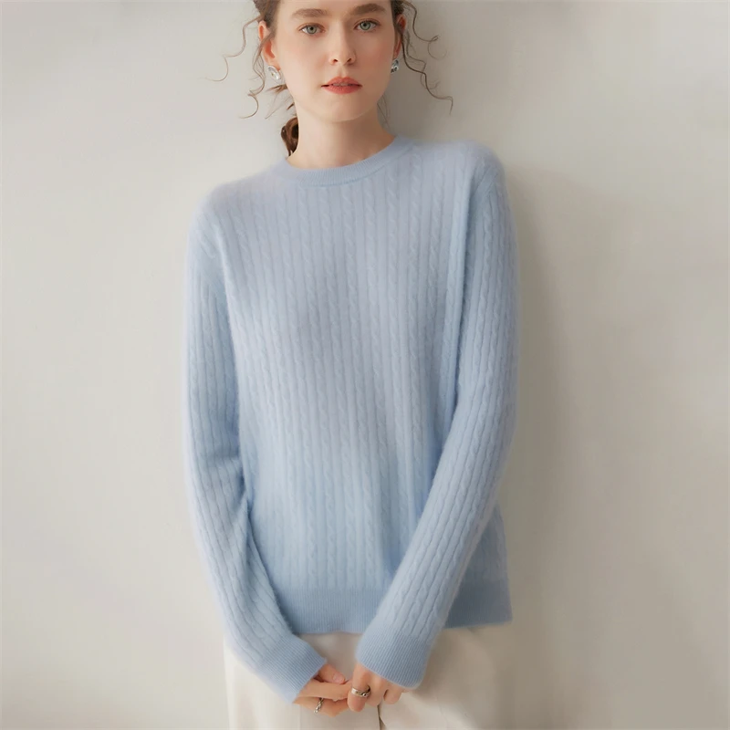 Cashmere sweater Women's temperament round neck vertical strip Fried Dough Twists thin knitting bottoming pullover Autumn and wi