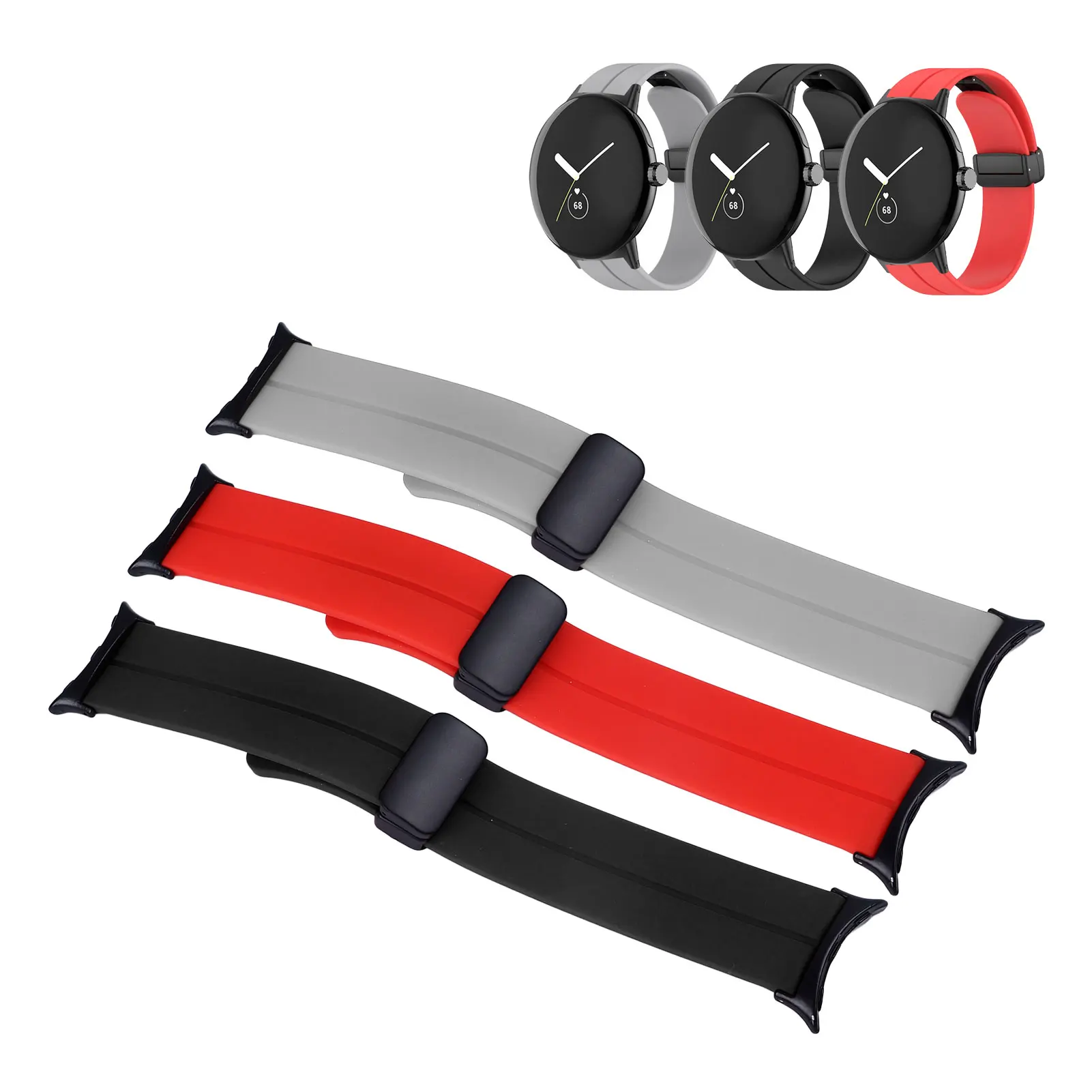 حزام ساعة اليد، حزام معصم مرن من سبائك السيليكون مع إبزيم مغناطيسي لجوجل بيكسل