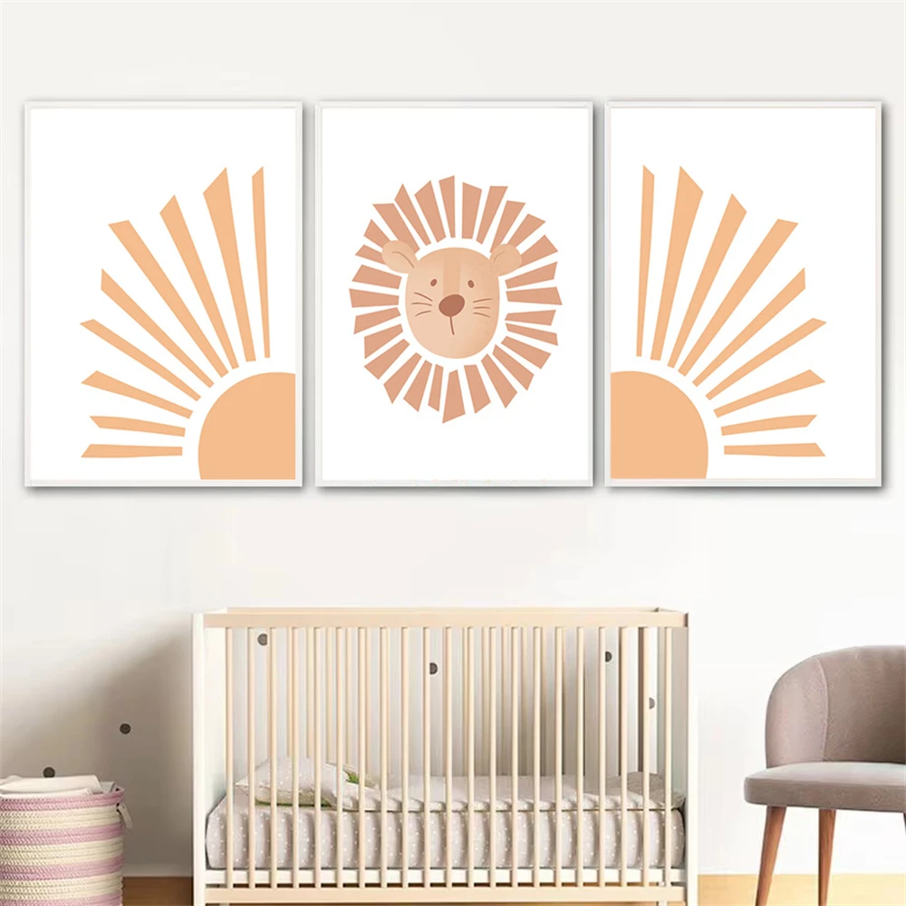 

Boho Sun Nursery Wall Art Print Lion Canvas Poster Painting Abstract Mid Century Wall Paintings Nordic Picture Kids Room Decor