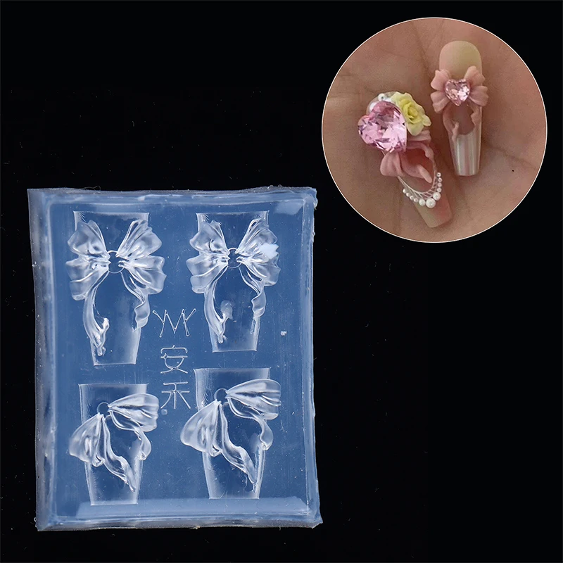 Molde de silicone 3D em formato de laço para unhas, estêncil para estampagem em gel UV, arte em unhas, design de entalhe, decorações DIY.