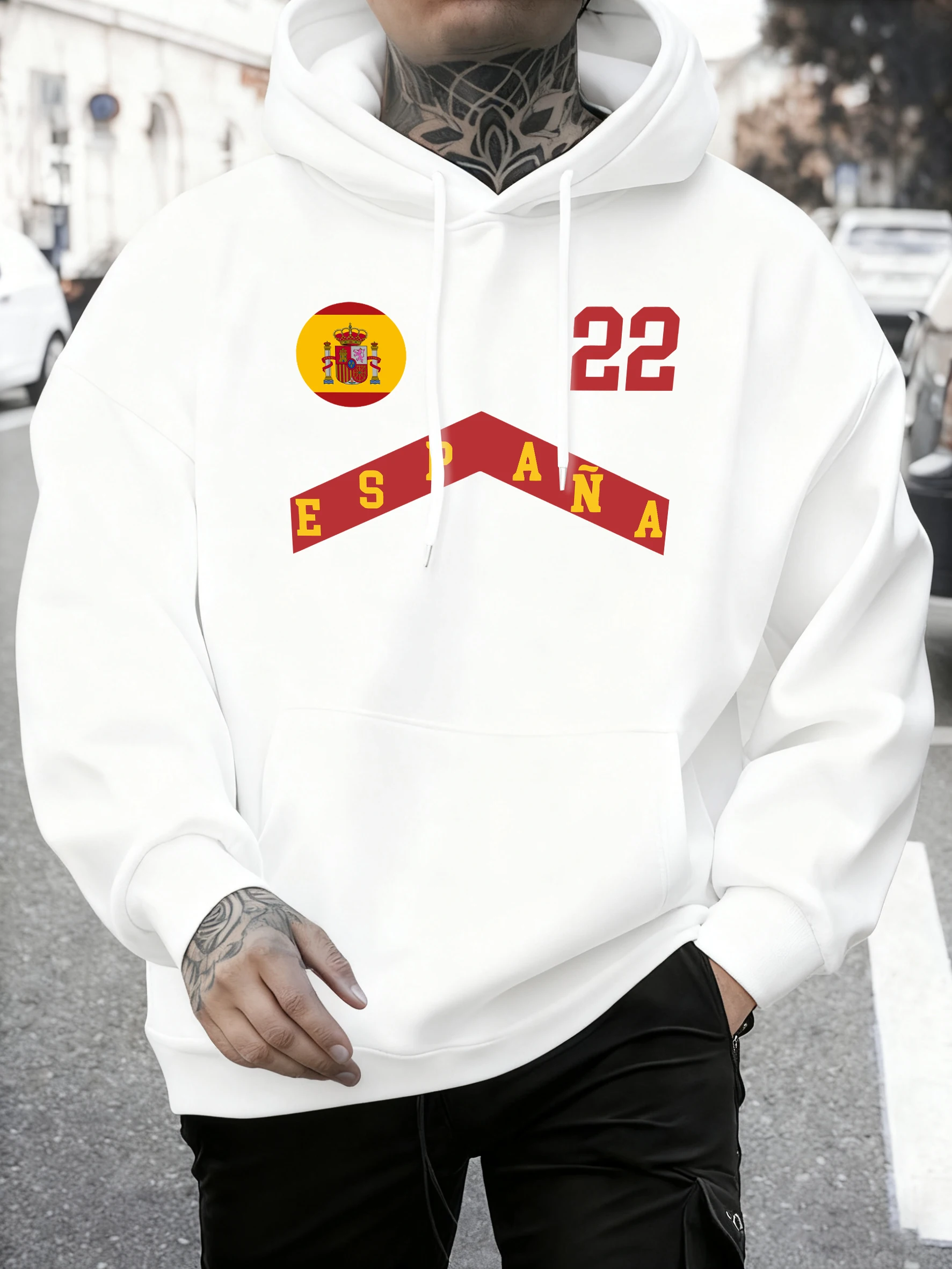 Spanien Flagge Rot Gelb Druck Mann Hoodie Trendy Herbst Alle-Spiel Kleidung Bequeme Fleece Street Hip Hop Männer Pullover