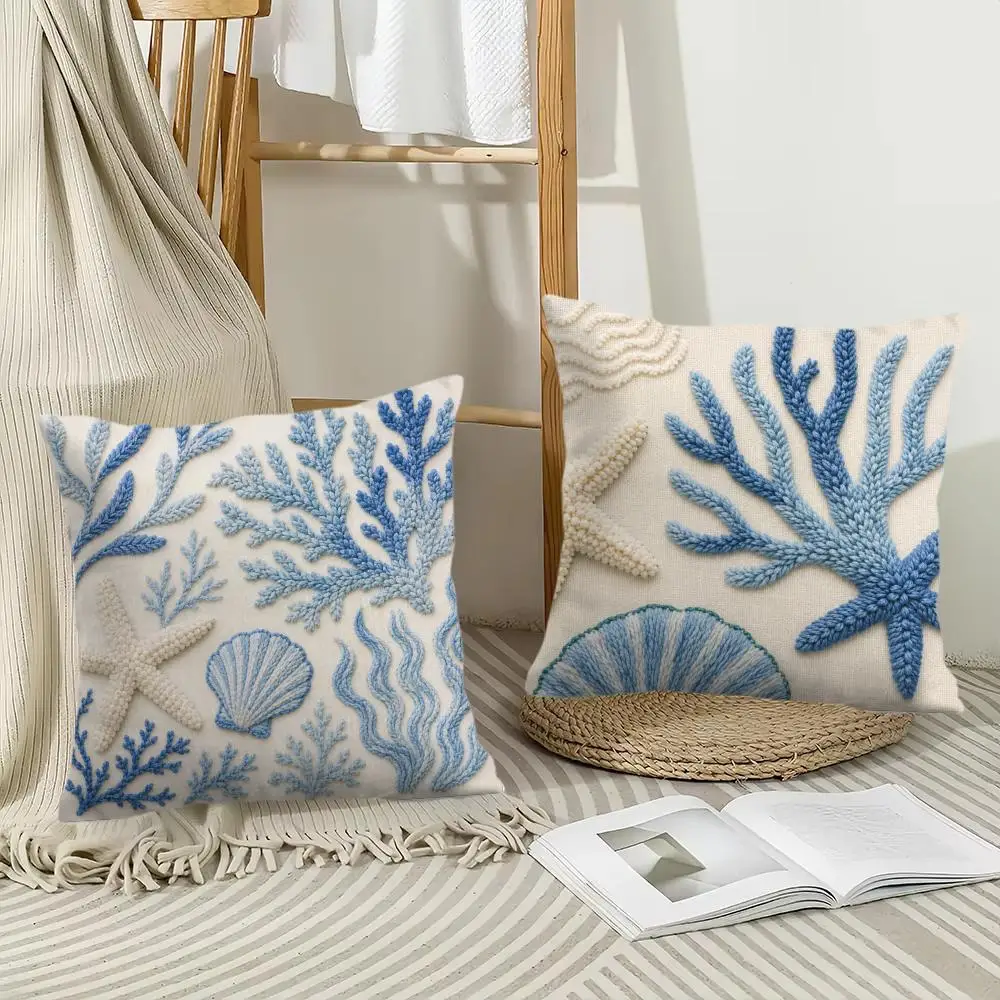 Coastal Coral Cushion Cover Pillow Case Short Plush Square Throw Pillow Covers Pillowcase Sofa Home Decor Gift