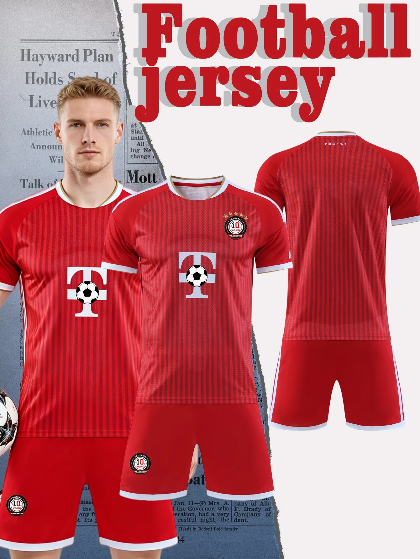 Men's casual sports football uniform round neck top paired with stylish breathable shorts, comfortable high-quality football set