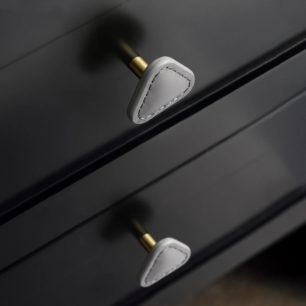 Leather Cabinet Handle Cabinet Door Drawer Handle Brass Black Grey Khaki Triangle