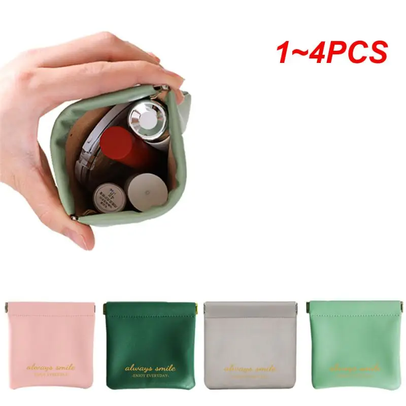 1~4PCS Digital Bag No Drop Foldable Shrapnel Closure Pu Leather Material Storage Bag Shrapnel Bag Small No Leakage Solid Color