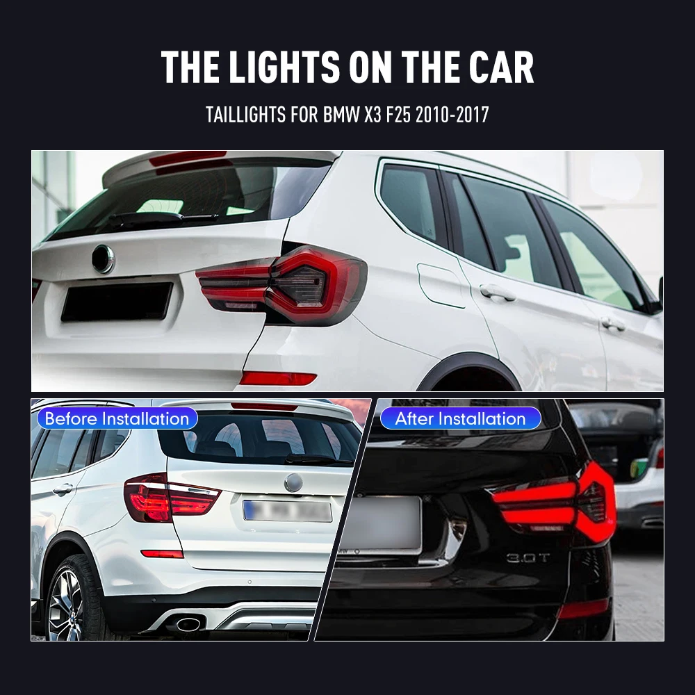

Для BMW X3 F25 2010-2017: Комплект задних фонарей, противотуманные фары, динамические светодиодные задние фонари с эффектом бегущей воды, Plug and Play, задние фонари-стоп-сигналы