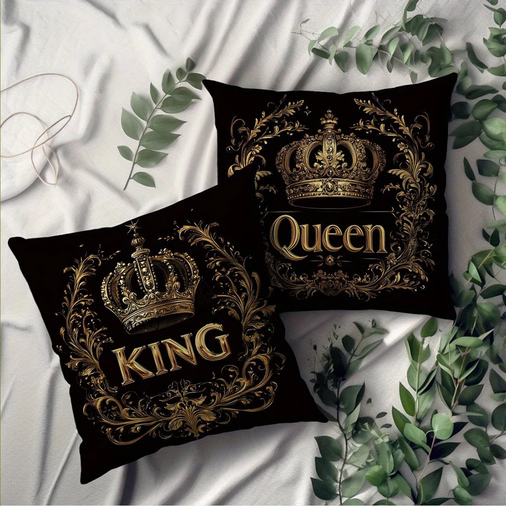 2pcs Luxury King and Queen Crown Throw Pillow Covers Romantic Couple Home Decor Cushion Cases for Bedroom Sofa Living Room view 6