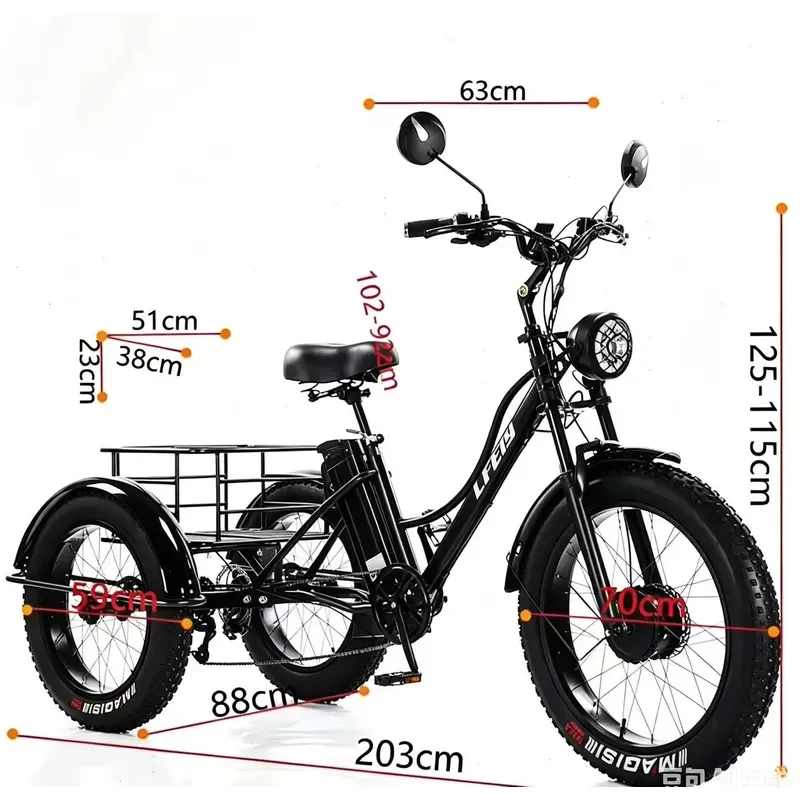 STROVAN Daibot 24 Inch Adult Electric Tricycle For Elderly 3 Wheel Fat Tire E-Tricycle Suitable For EU & US US Warehouse