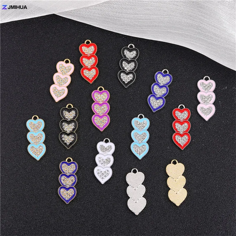 10pcs/lot Longer Heart Charms With Shiny Rhinestones Pendants Fit DIY Earrings Necklaces Jewelry Making Findings Accessories