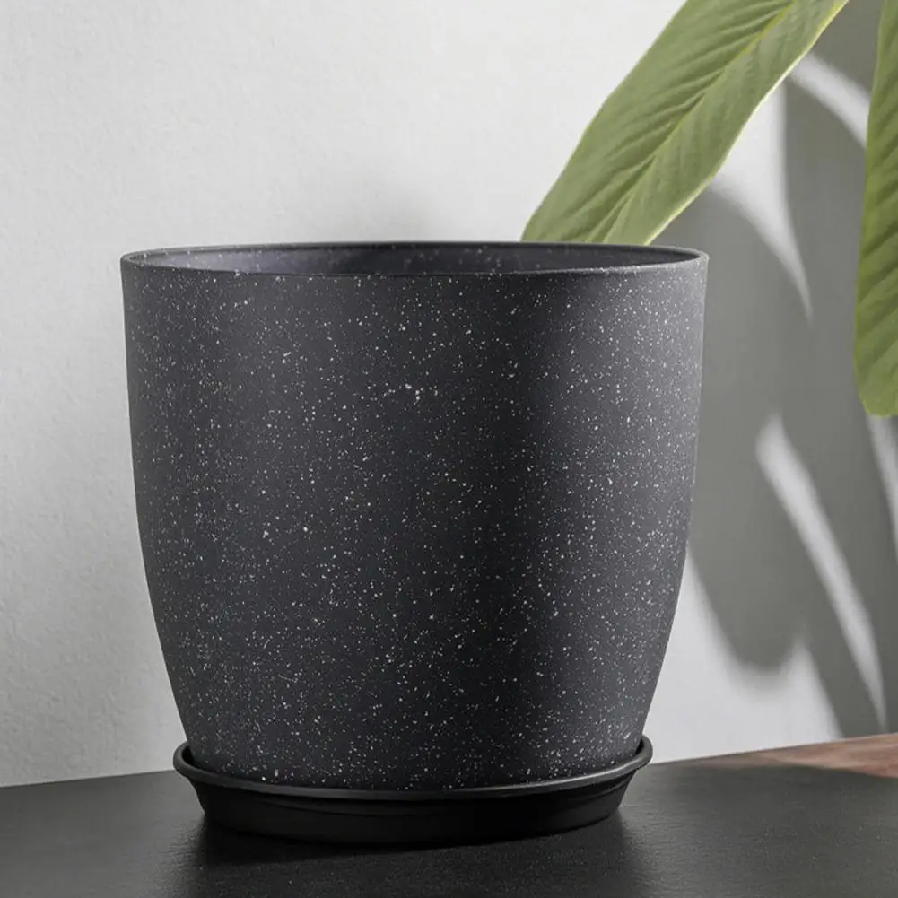 Portable Flower Containers for Patio Indoor Planters for Plants Modern Stone-look Plant Pot with Saucer Gray Flower Planter