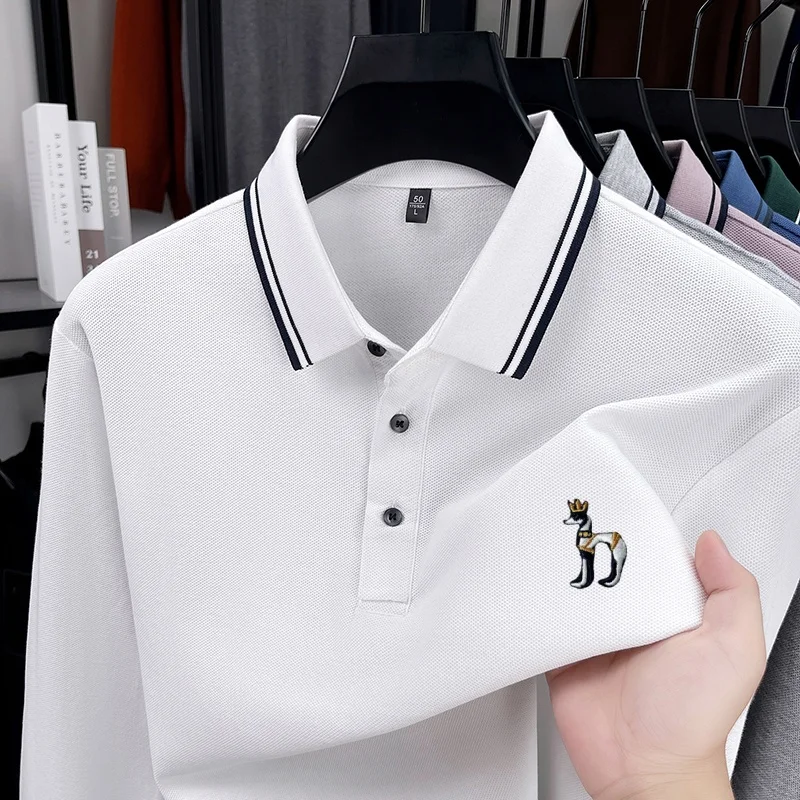 

100Cotton luxury Quality Men's Polo Shirt Soft Comfortable Quick Drying Crown Dog Print Long Sleeve Autumn Versatile Menswear