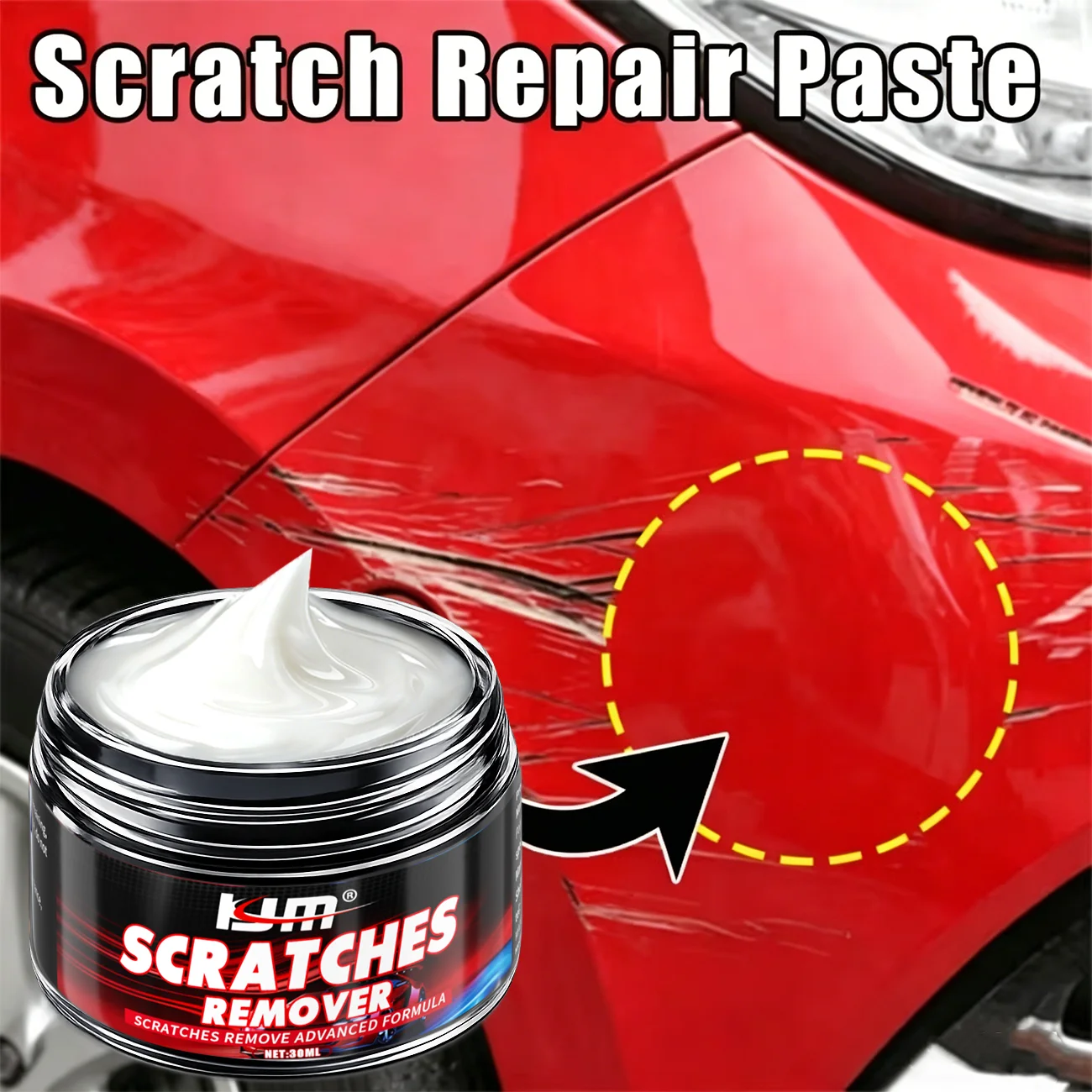 Kjm Car Scratch Remover Paste, Advanced Formula Paint Repair Polish For All Color Auto Scratch Swirl Marks Removal