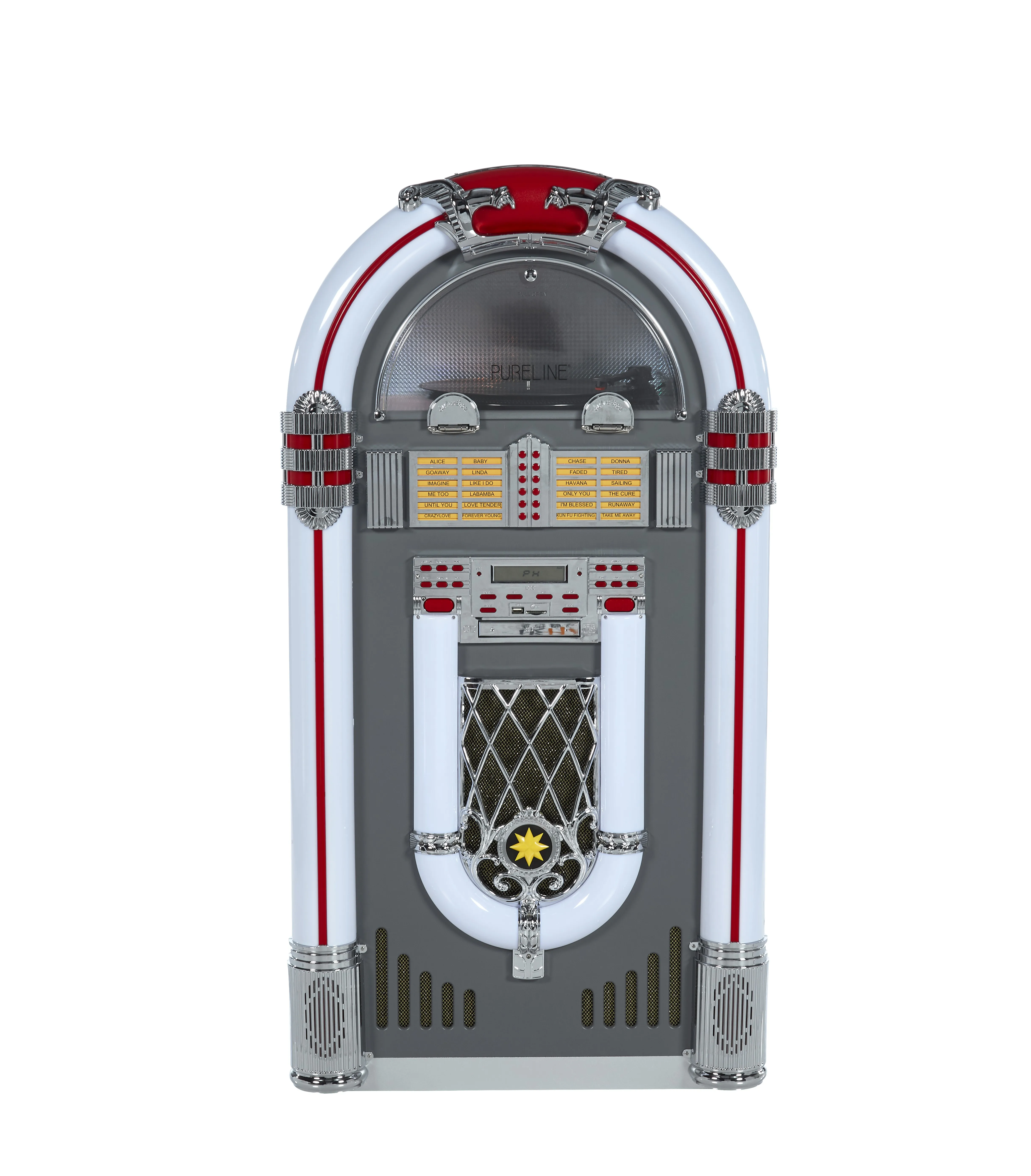 Digital Retro Multi-Function Jukebox with RGB Lights CD for USB/SD/AUX Inputs Button & Remote Control DJ Turntable Player