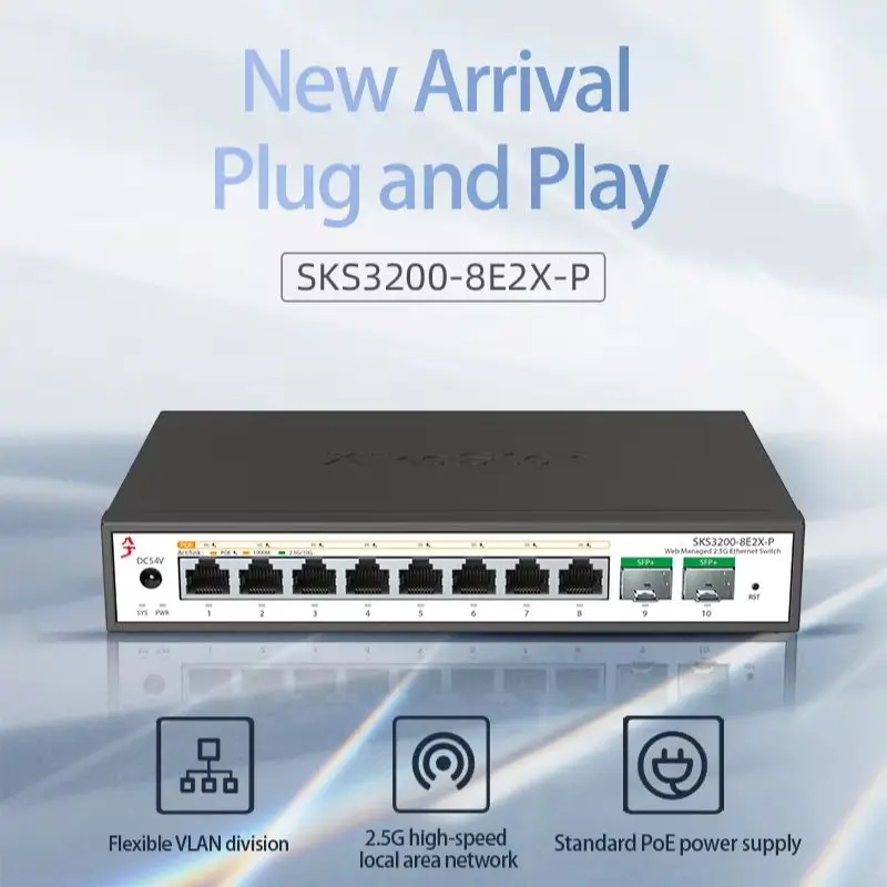 XikeStor 2.5G PoE+ Simple Managed Network Switch Support DHCP 2-Port 10G SFP+ 100W