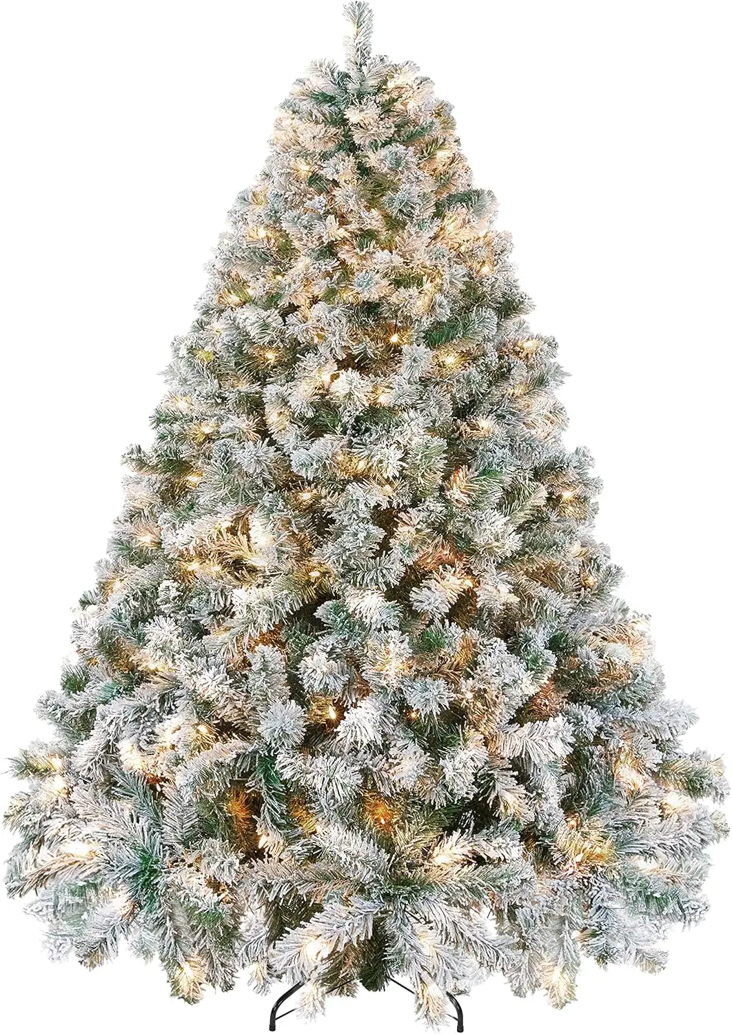 7.5ft Pre-lit Artificial Christmas Tree W/Incandescent Warm White Lights, Snow Flocked Full Prelighted Xmas