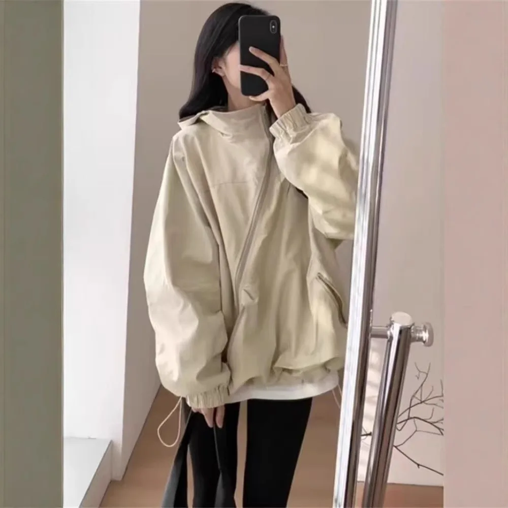 2026 New Women Stylish Loose Hooded Cargo Jacket Thin Lightweight Windbreaker Outdoor Casual Outerwear