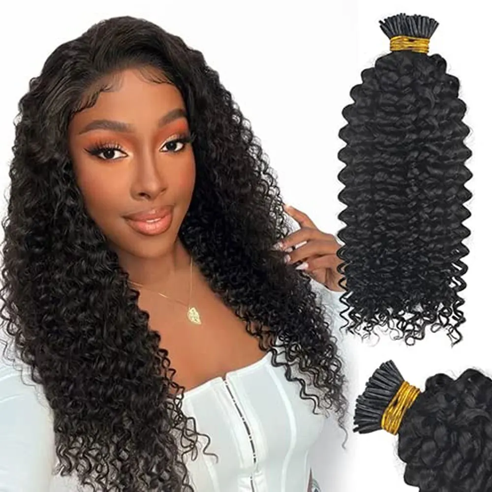 Itip Human Hair Extensions Voor Zwarte Vrouwen Braziliaanse Kinky Curly Itips Microlinks Hair Extensions Natuurlijke Zwarte 100 Strengen/Pack