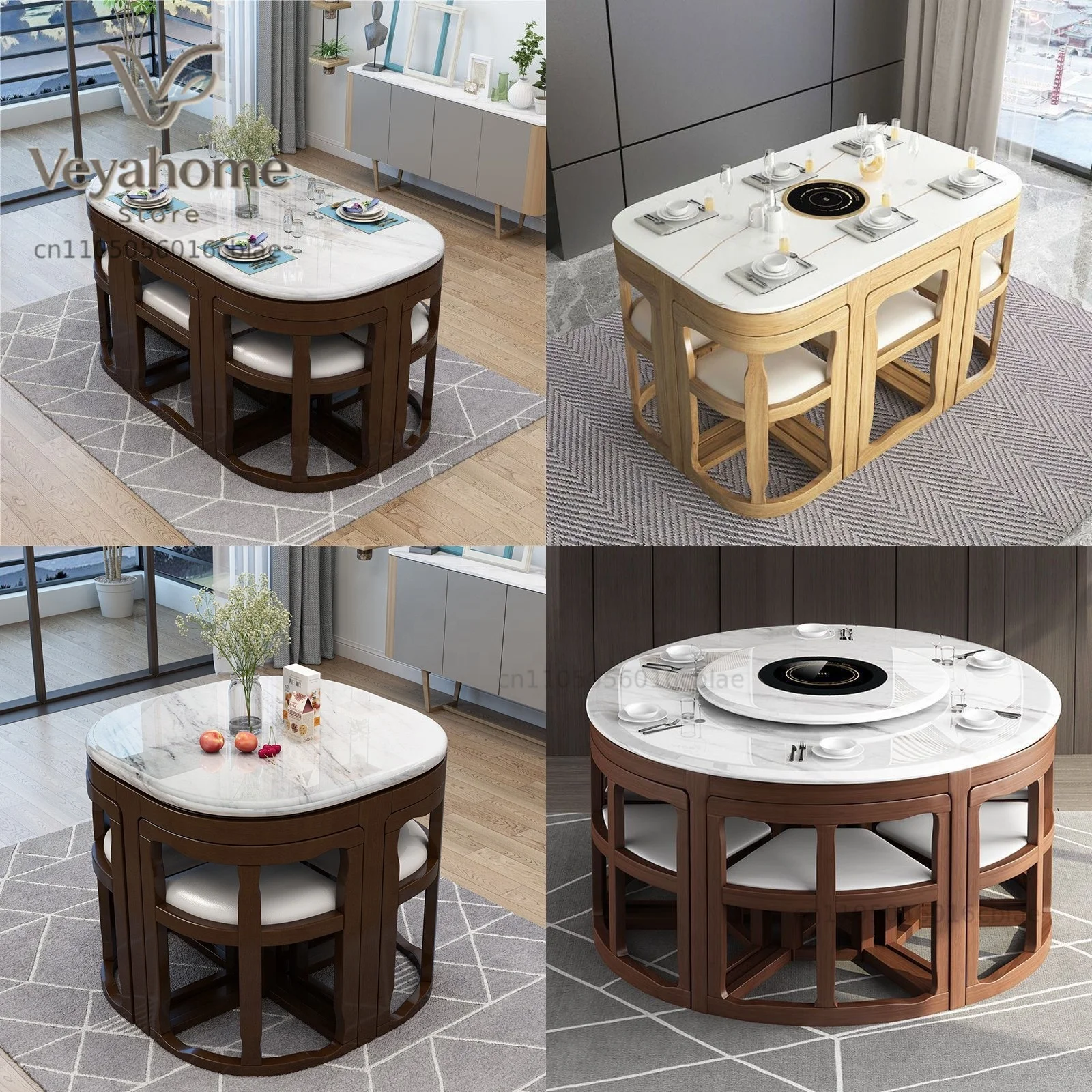 */ Modern Square Marble Top Complete Dining Table Set Of 4 Or 6 Chairs For Home Use