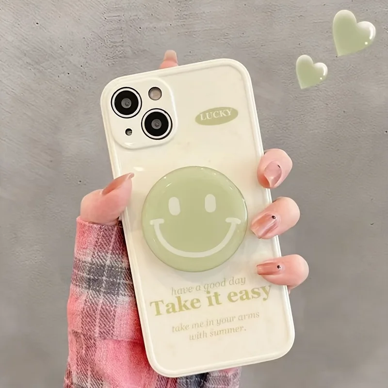 Light green dark smiling face Phone Case For iPhone 14 Plus 7 8 X XS XR 11 12 13 Pro Max Silicone Cover Cases With Holder