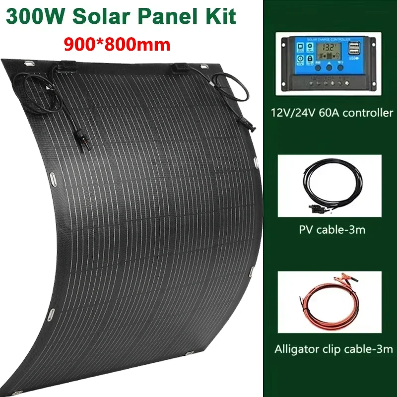 300W zonnepaneelkit 18V flexibele zonnecel waterdichte krachtige oplader voor thuis buiten kamperen jacht camper auto RV boot