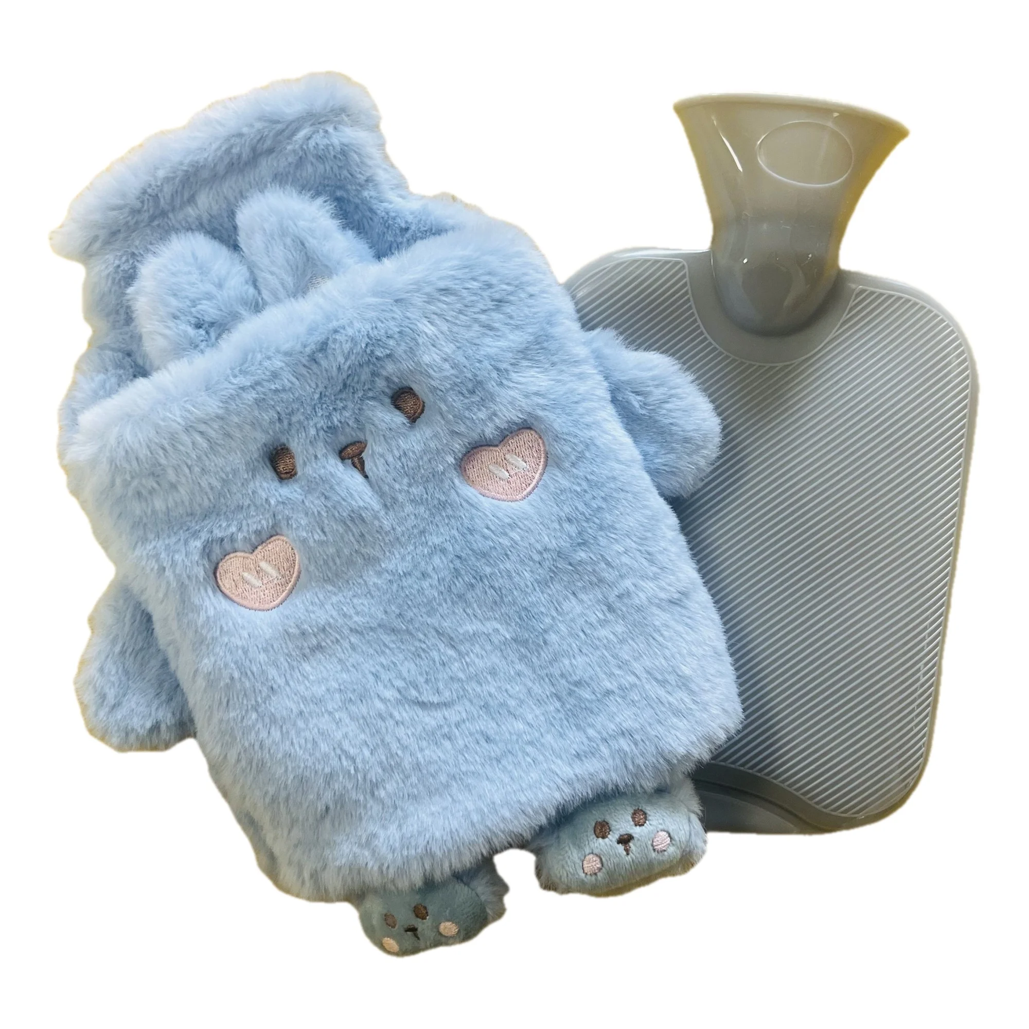 1000ml/33.81oz square faux rabbit fur washable hand-insert cute warm plush hot water bag, can be used for keeping hands warm, fi