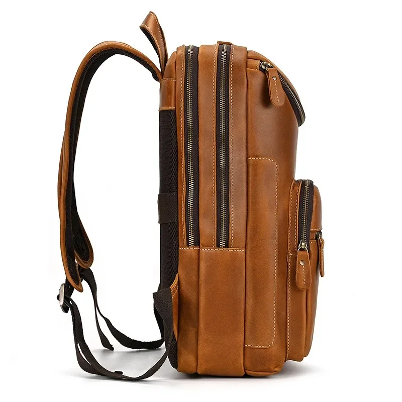 Men Genuine Leather Backpack Crazy Horse Leather Vintage Style Travel Bagpack Bag School Bag Leather Daypay Man Women Bag