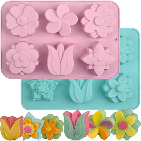 Stampi per torte con fiori in silicone 6 cavità diversi fiori tulipani biscotti al cioccolato muffin teglie per sapone creazione di vassoi per cubetti di ghiaccio