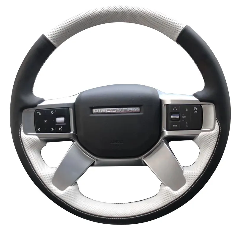 

Кожаный чехол для руля автомобиля, прошитый вручную, износостойкий, бело-черный, для Land Rover Discovery 5 Defender 20-23
