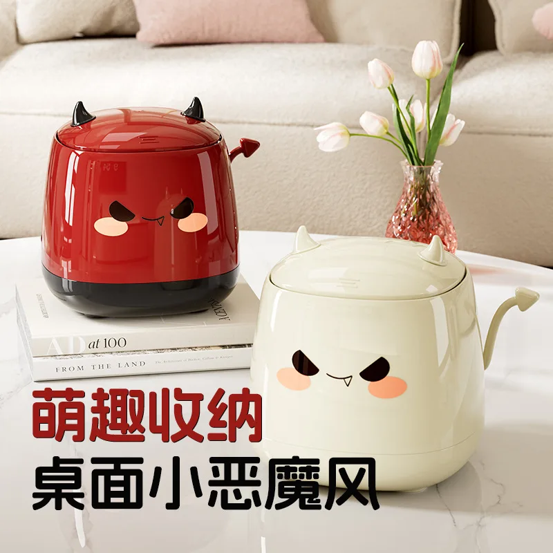 Cute Mini Devil High-Appearance Desktop Trash Can with Lid, Bedroom Office Dormitory Storage Bin view 2