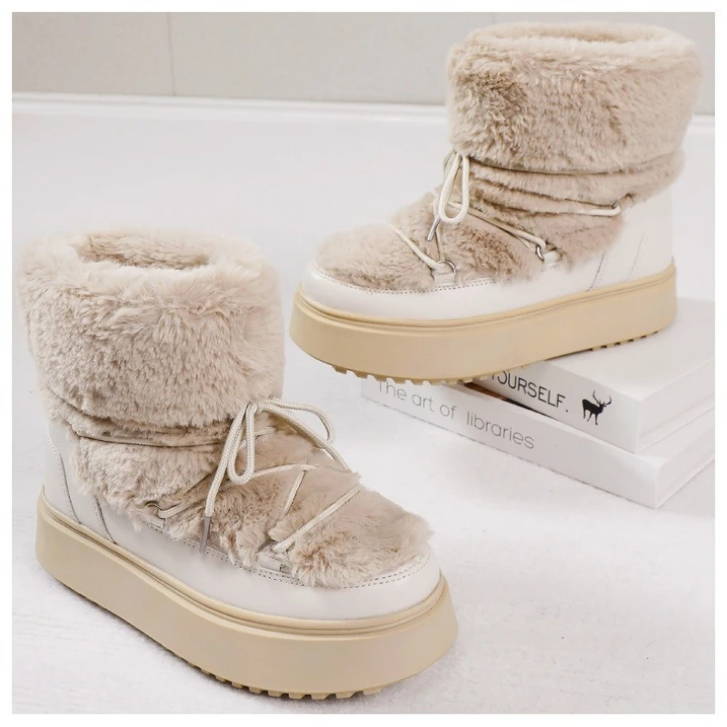 

2026 Exquisite Women's Snow Boots Limited Production Imitation Rabbit Fur Winter Lady Moon Shoes Thickened Lining Space Boots