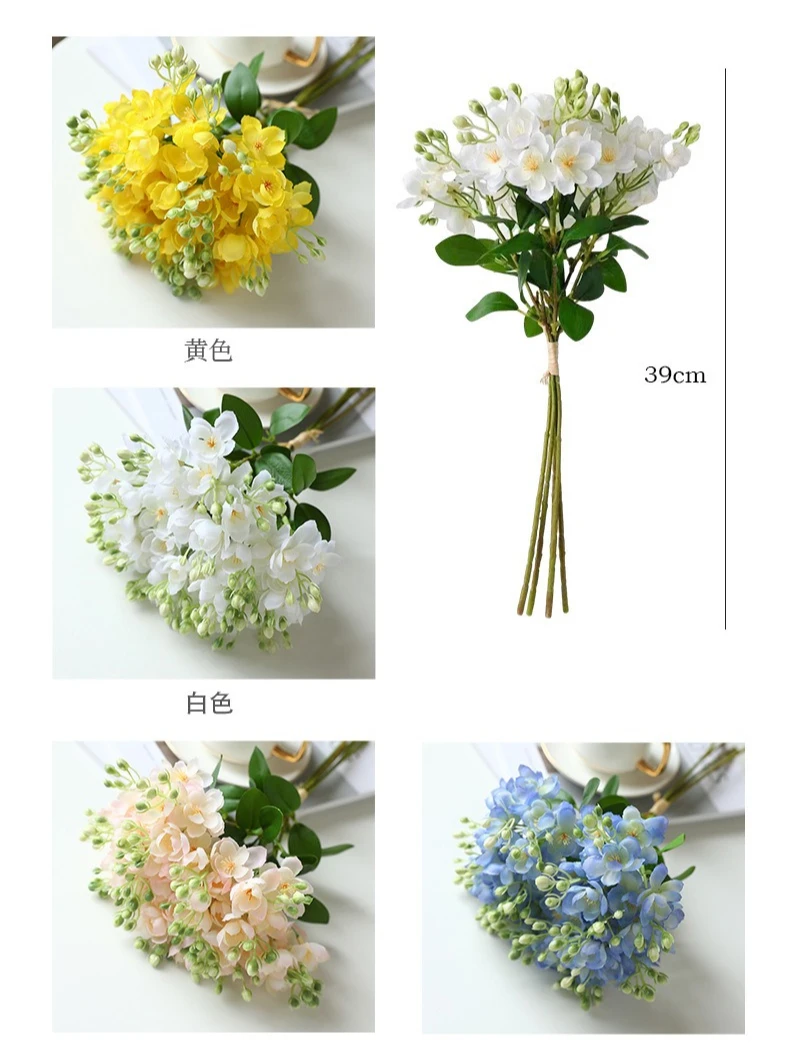 12 Stück/Set Künstliche Jasmin-Seidenblumen für Heimdekoration, Hochzeits-Brautsträuße, Party-Tisch-Blumenarrangements, Zubehör – Detail 2