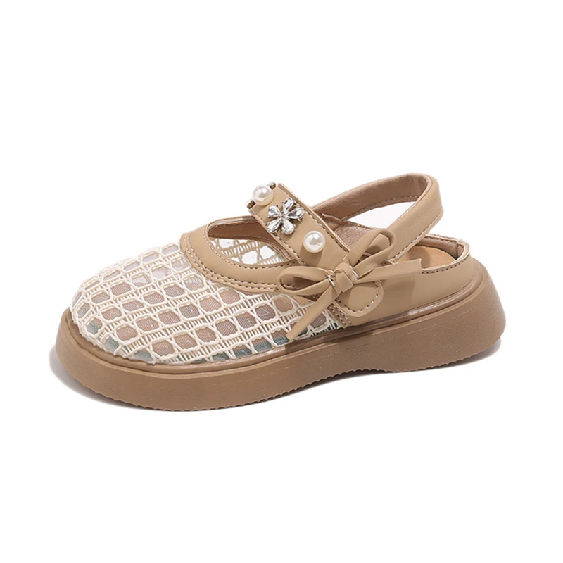 2025 Summer Kids' Breathable Mesh Slippers – Cute Pearl Bow Non-slip Children's Shoes Non-Slip & Comfortable (Sizes 23-36)