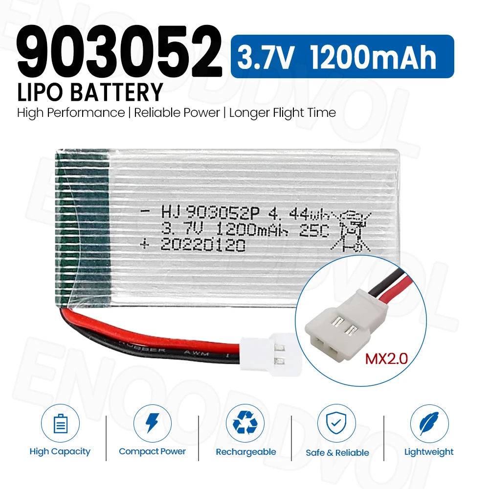 3.7V 1200mAh 903052 LiPo Battery 25C Rechargeable Replacement for Quadcopter Drone FPV RC Aircraft Model Spare Parts